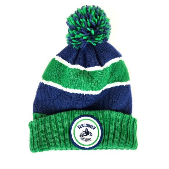 Mitchell & Ness Vancouver Canucks Acrylic Knit Pom Pom Beanie Skully Hat - Picture 1 of 6